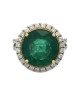 Round Emerald and Diamond Halo Ring